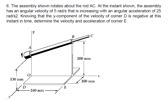 6. The assembly shown rotates about the rod AC. At the instant shown, the assembly has an angular velocity of 5 rad/s that is