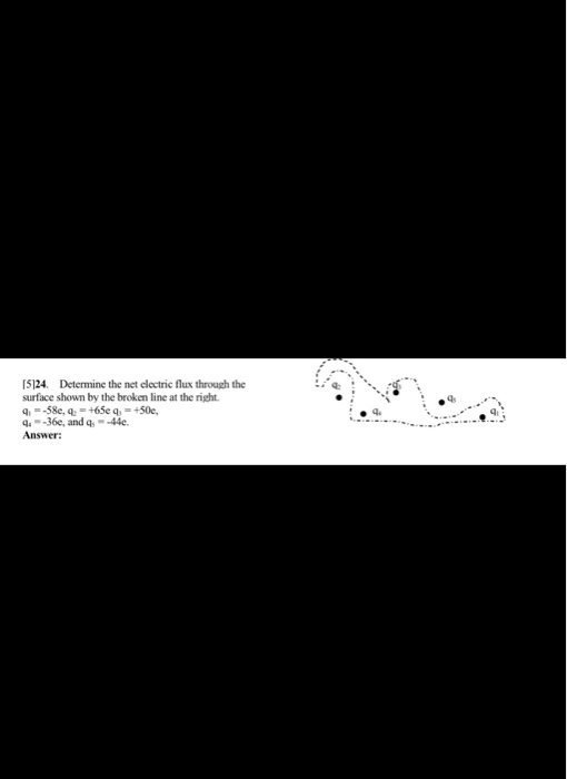 15124. Determine the net electric flux through the surface shown by the broken line at the right. 4. =-58, +65eq+50e, 4.-36e,