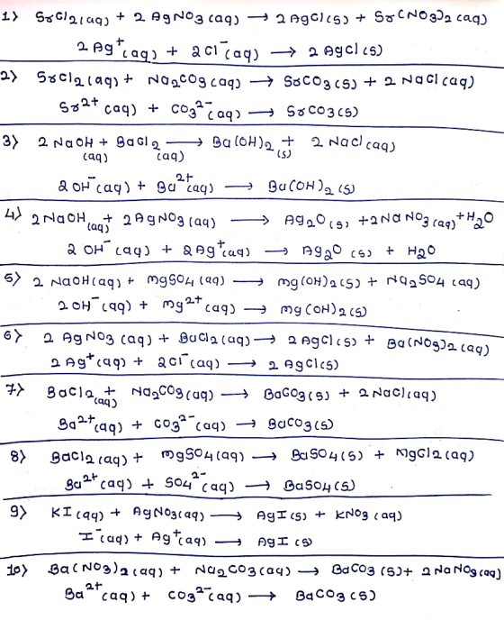 i S&Claq) 2 AgNo3 caq) » 2Agc) S) + SoCN0gJa caq) 2Ag tag) + a ci (aq) aAgcl cs) Naacogcaq) -> SsCo3 CS) 2 Nqcl caq) 2)5scla(