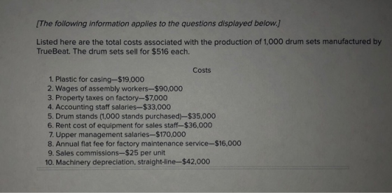 [The following information applies to the questions displayed below. Listed here are the total costs associated with the prod