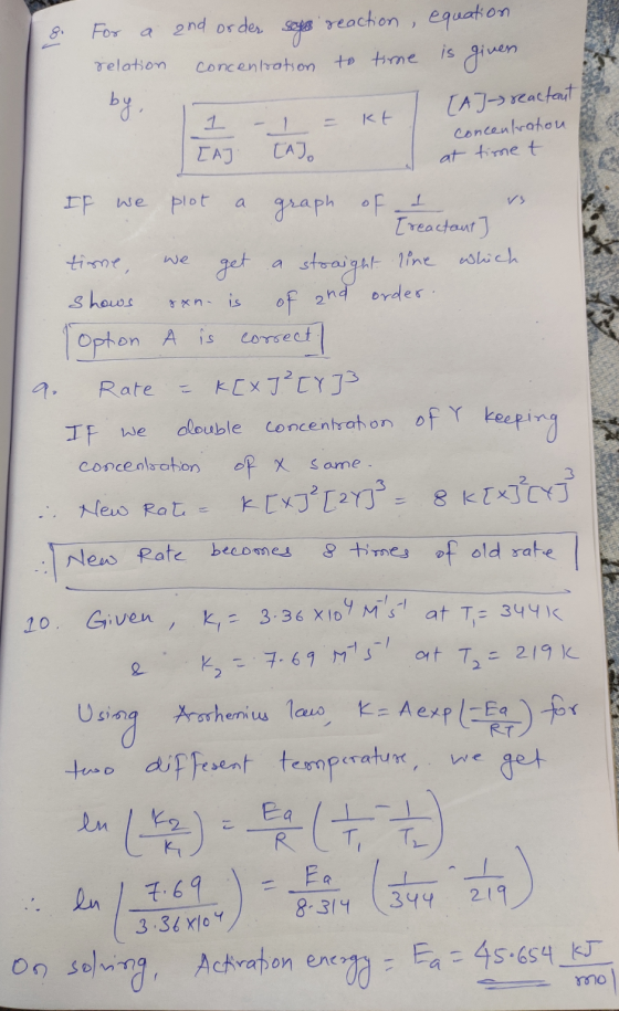 For a 2nd order she reaction, equation relation concentration to time is given by, [A reactant concentration 1 -1 = kt! TAJ T