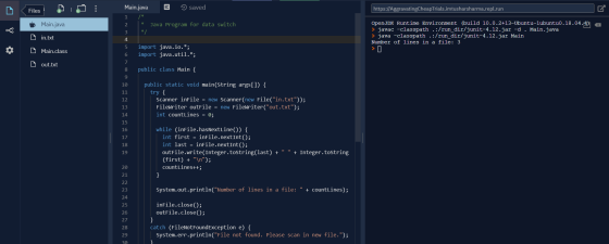 D OO https://AggravatingCheapTrials.imtusharsharma.repl.run Files D Main.java in.txt Main.java 3 saved 1 /* 2 * Java Program