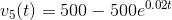 v_5(t) = 500 - 500 e^{0.02 t}