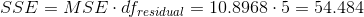 SSE=MSE\cdot df_{residual}=10.8968\cdot 5=54.484