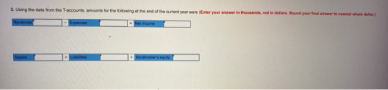 3. Using the data from the T-accounts, amounts for the following at the end of the current year were (Enter your answer in th