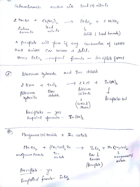 Sodium Bromide reaction with lead (1) nittele Ph Br + 2 Na Noz 2 NaBr & Sodirom Pb(NO) learn Roomde milele Solid ( lead biso