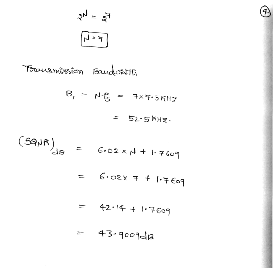 N al tor N = Transmission Bandwidth B = NS 7x7.5 KHZ 52-5 KHZ ( SONR) tra de 6-02XN + lo 7609 6.02X 7 + 1.7609 = 42.14 f 1*76