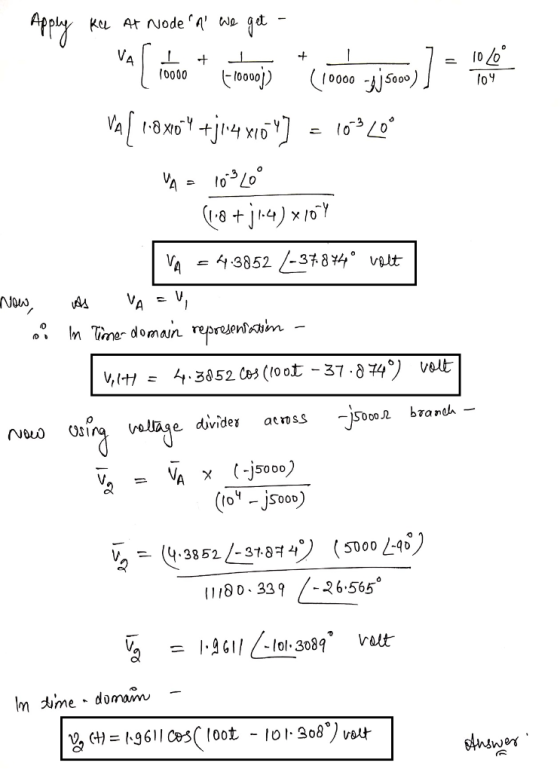 Apply Ke At node n we get - va isto takoj * Como zisto] - Hotel Now, o VAK •ô xo + 4 x16 ] = lºgº YA = 109400 (10+j1:4)x1