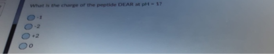 What is the charge of the peptide DEAR at pH - 17