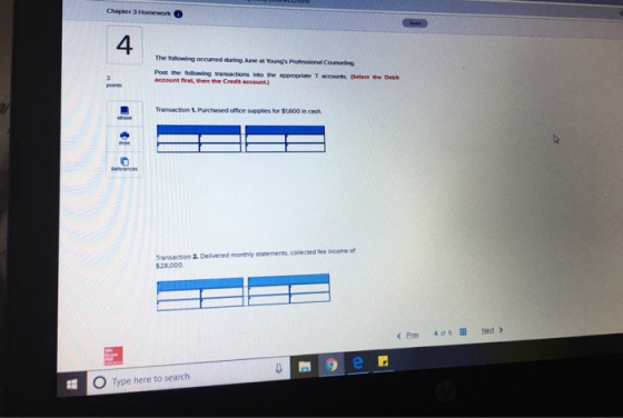 Chapter 3 Homework The following occurred during June Youngs Professional Counseling Post the following transactions to the
