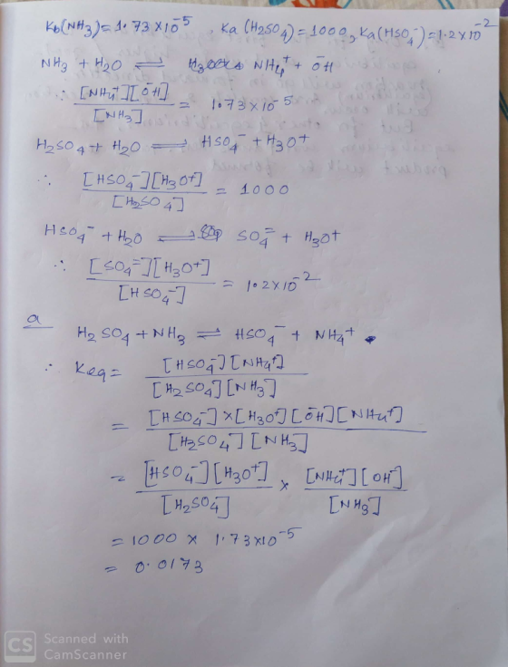 ko(NH3)= 1073 x105 Ka CH250 4) = 1000, Ka( H502) =1-2810 NH3 + H₂O - Holka Nitet + oth was upe. [Nhut Lot 1073x10 5 n o lu H₂
