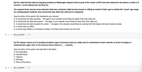 (d) You collected this data by stopping students in Washington Square Park (a park at the center of NYU and also featured in