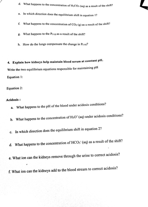 d. What happens to the concentration of H.CO. (aq) as a result of the shift? e. In which direction does the equilibrium shift