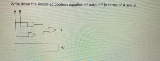 Write down the simplified boolean equation of output Yin terms of A and B. А в A/
