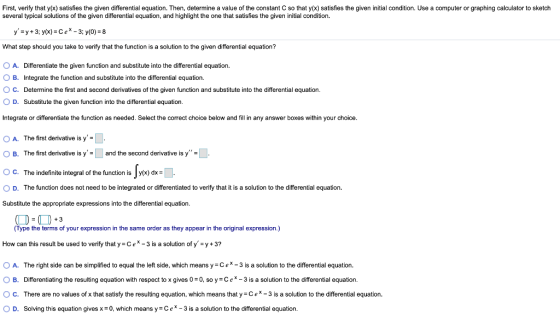 First, verify that y(x) satisfies the given differential equation. Then, determine a value of the constant C so that y(x) sat
