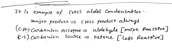 It is example of cross aldol Condensations major product as cross product always (C.A2) Carbanion Acceptor = aldehyde [mose