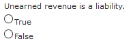 Unearned revenue is a liability. True O False