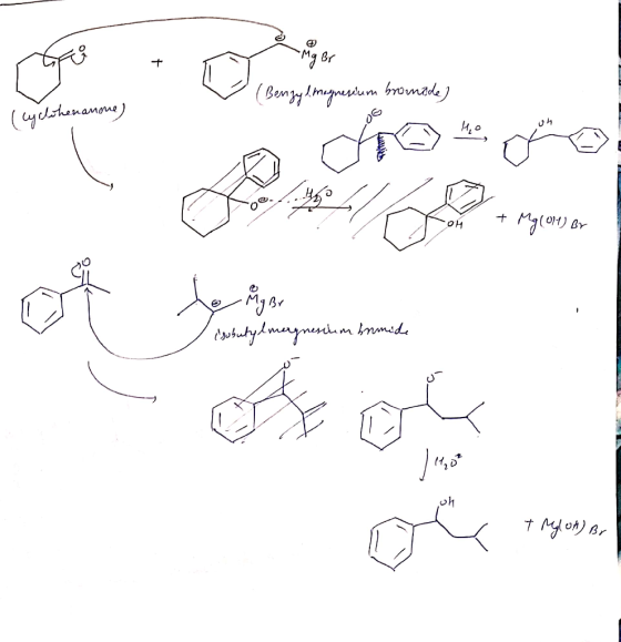 trio + - Mg Br (Benzyl magnesium bromsde] I cyclohenanome) to Con + Mg (811) Br enclum hamide OG 19 t My Oh) Br