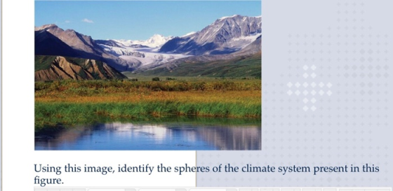 Using this image, identify the spheres of the climate system present in this figure.
