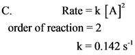 С.
Rate kA]
order of reaction = 2
k 0.142 s
