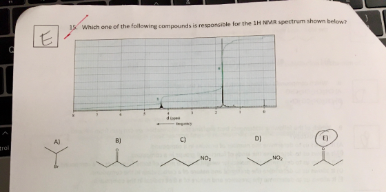 15. Which one of the following compounds is responsible for the 1H NMR spectrum shown below? d (ppm) frequency C) rol i in NO
