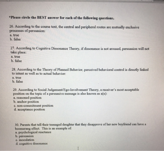 *Please circle the BEST answer for each of the following questions. 26. According to the course text, the central and periphe