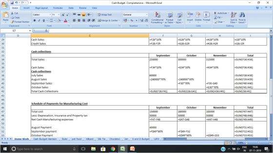 Lla Cash Budget-Comprehensive - Microsoft Excel - 0 X Home Insert View Cut Wrap Text General Page Layout Formulas Data Review