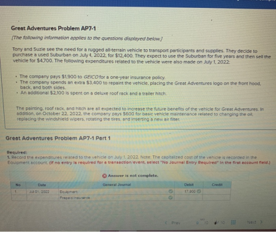 Great Adventures Problem AP7-1 [The following information applies to the questions displayed below.) Tony and Suzie see the n