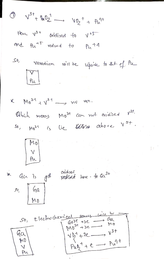 o ust + PuO 2 - vott putt Here vst oxidized to vt and fuis redued to puta so, vanadium will be upside to that of Pu x Mo3tt v