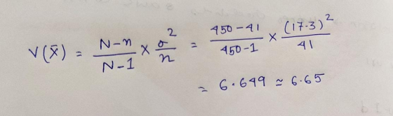 2 2 450-41 (17.3)2 X 41 V(X) N-n N-1 450-1 6.649 ~ 6.65
