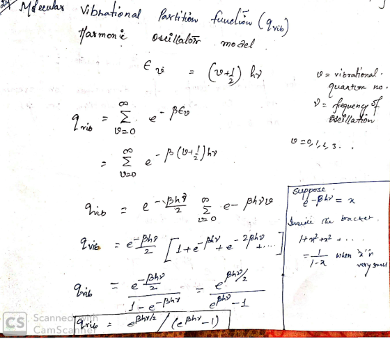 X Modeway Vibrational Partition fumelios (qviu] Harmonie Oscillator model efni - (1984) by U= vibrational quantom no. V = fre