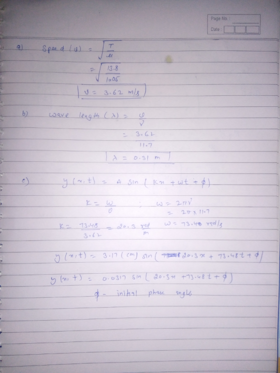Page No. Date a 13.8 b).ㅡㅡㅡㅡwave-length ( λ) U 3- 62 11.7 λ = 0.31 m 4 rx 2-1 13.48 Ph inihal pha sagl