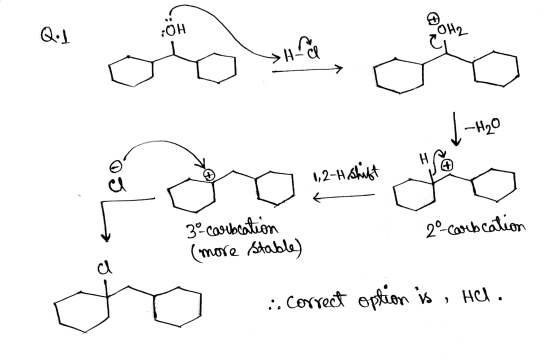 Q.1 » HLÖ ] 1,2-H shift 30 carbcation (more stable) 20-carbcation S o .. Correct comet option in s tel. option is , Hel.