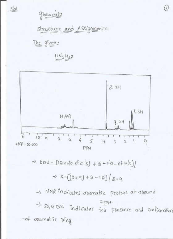 Sol ven cata Stoucture and Assigmenl:- the qfven tH2o S. 3H t, 3H 2. ti a6S3 2 HEP-00-000 PPM DOU.(( Qxdo.ofcS) ta. No _ ot Hs) -) NMR İndi. ater asomatic protons at aoound -J So,4 ou indicates fox Poesente and Confsaian