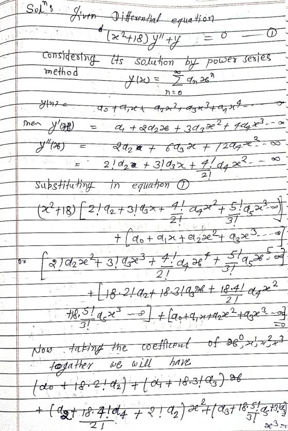 Solo Given Differential equation . (x+78) J+ method 24 28 no Then ० Considering its solution by power series F) 17 ८ 4+4ta+2+