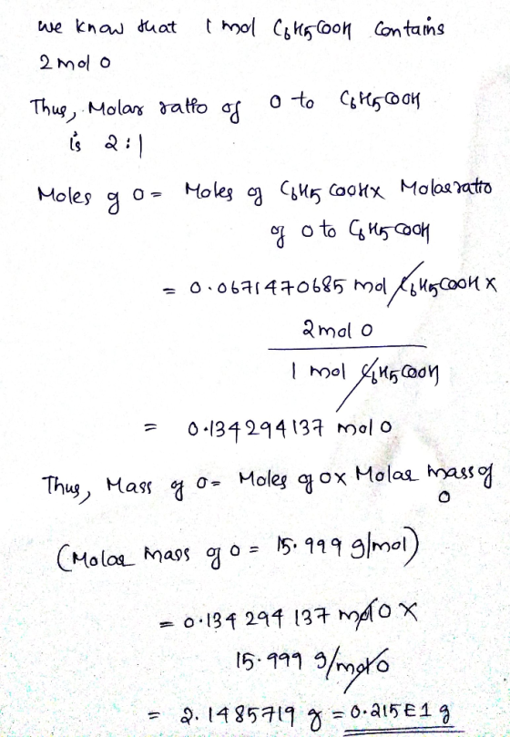 we know that Imol Calycoon contains 2mo o Thus, Molar ratio of o to C&Hg Cook is 2:1 Moles go= Moles of Calle CooHx Molarrati