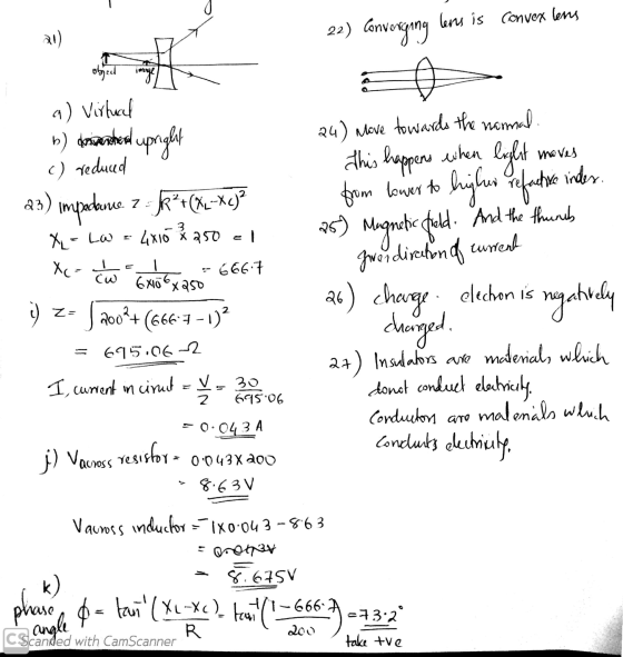 lery is convex leny 22) Converging 20) objed img2 a) Virtual b) dirante el uprighet maves c) reduced 23) impetuus 7 - Kºt(X+X