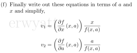 (f) Finally write out these equations in terms of a and r and simplify, erwyt Эт f (x, a) a) Эт За f (x, a)