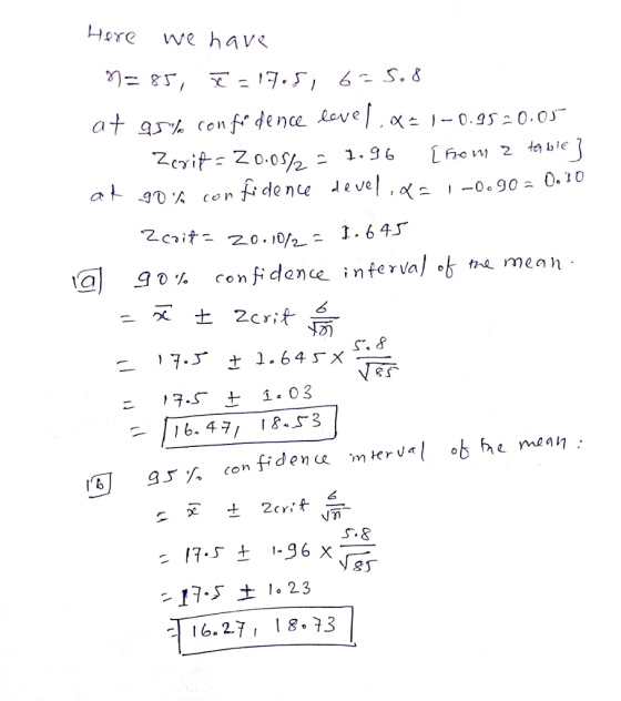 HAre we hav ot 93% conf.dence.ecve at 40% confidence eve a) gD% confidence infevừaj-shu mean 17 t 1.23 16.271 18.73