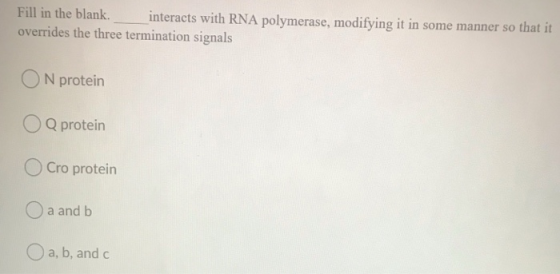 Fill in the blank. interacts with RNA polymerase, modifying it in some manner so that it overrides the three termination sign