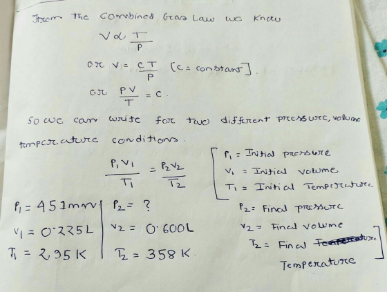 [c= constant] Tz- Final Fantature From the combined Geas Law Knau VL T CT or pv so we cam write for two different PESSUMC, vo