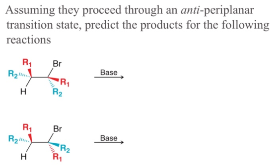 Assuming they proceed through an anti-periplanar transition state, predict the products for the following reactions R1 Br R2!