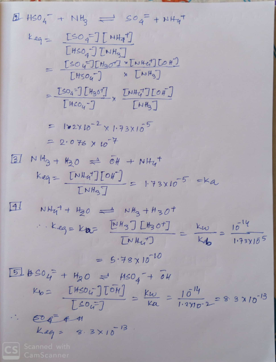 14] X o HSO4 + NH3 - sou+Nitat keq= [soa ] [ M Hat] [Hso ] [NHgJ - [sou ] [Hot] [nket] tot? [Itsou] x [NIA] - Iso4 ] [Hzot] I
