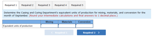 Required 1 Required 2 Required 3 Required 4 Required 5 Determine the Casing and Curing Departments equivalent units of produ
