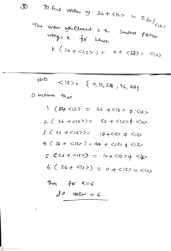D to find onder y 26 t <12> In 260/2127 The Smeelest positiu order of this element is the integer K. for Wheen k (264 <1,2>)