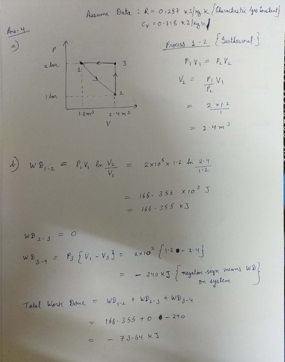 A. 2.4m3. 3 166, 355 x103 J 166 355 KJ 2- 3 om system 166. 3 55 t. O @-240 = _ 73.64 kl