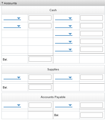 T Accounts Cash Supplies Accounts Payable