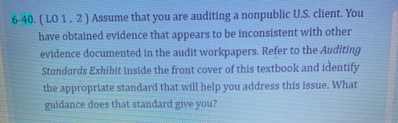 6-40. (LO 1, 2 ) Assume that you are auditing a nonpublic U.S. client. You have obtained evidence that appears to be inconsis
