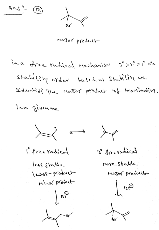 1. Anda B BY V major product in a free radical Mechanism > >i ale stability order based an stability we Identity The ragor pr