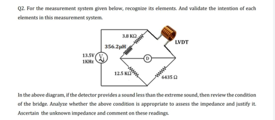Q2. For the measurement system given below, recognize its elements. And validate the intention of each elements in this measu